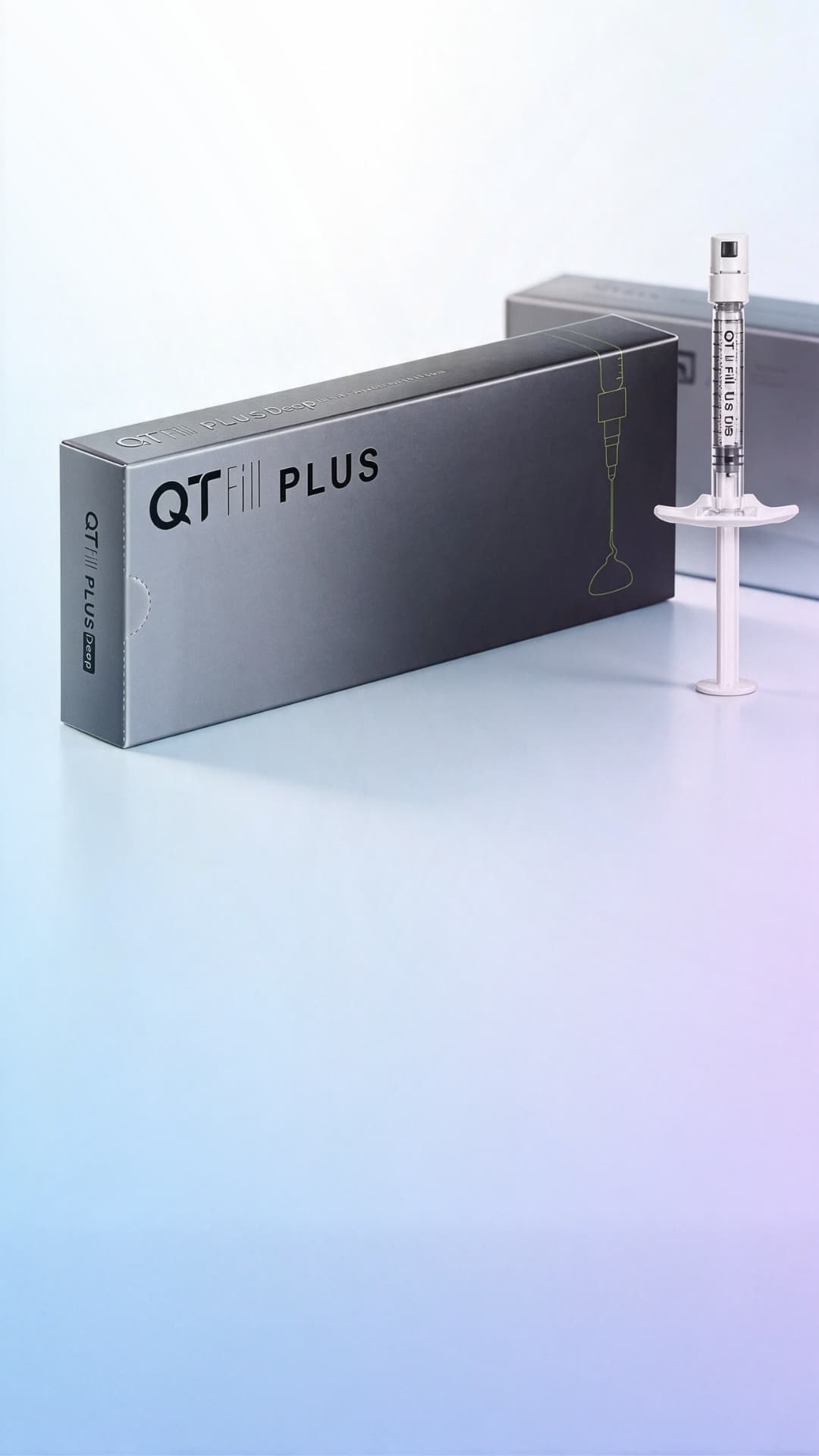 Producto QTFill Plus: caja y jeringa precargada